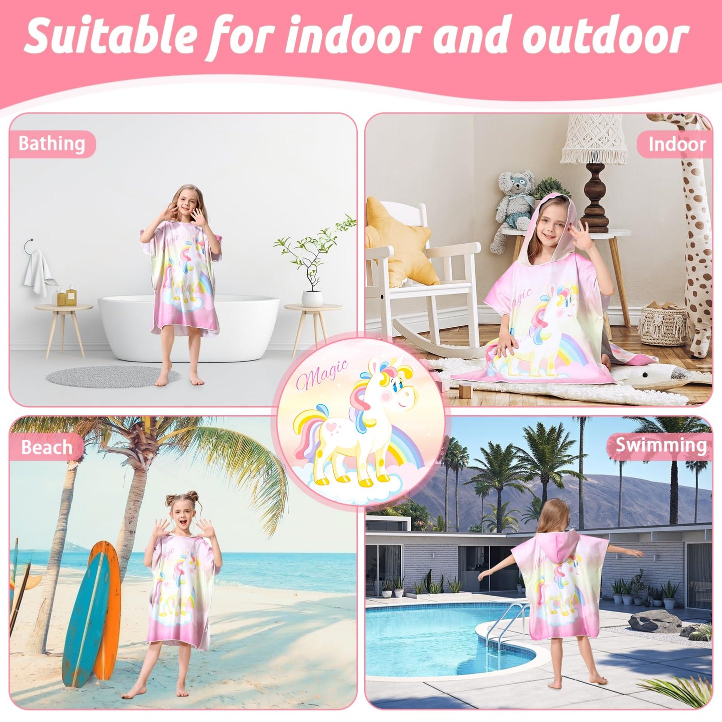 MOKANI Hooded Towels for Kids, Quick Dry Microfibre Bath Swim Beach Towels