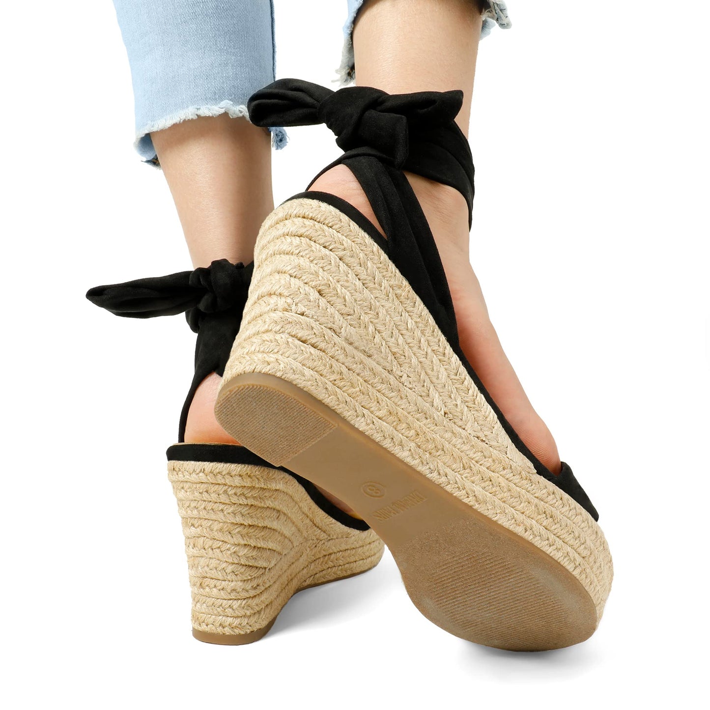 DREAM PAIRS Women's Wedge Sandals Platform Espadrilles Bow Tie Lace Up Dressy Sandals for Summer,Size 6,Black,SDPW2301W