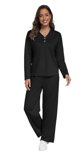 PrinStory Women's 2 Piece Lounge Set Straight Leg Pants Travel Airport