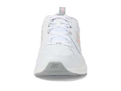 New Balance Women's 608 V5 Casual Comfort Cross Trainer, White/Pink, 8.5 M