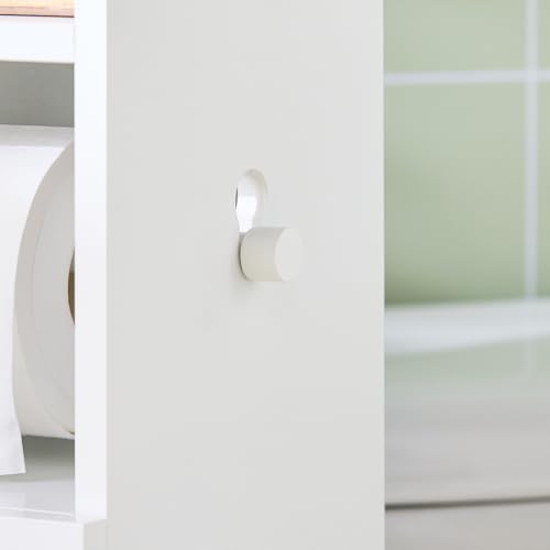 SoBuy Corner Toilet Paper Holder Stand, 23 * 20 * 100CM | Toilet Paper Cabinet with Lift-Up Top, Adjustable Shelf & 4 Wheels, Small White Washroom Storage Cabinet, FRG177-W