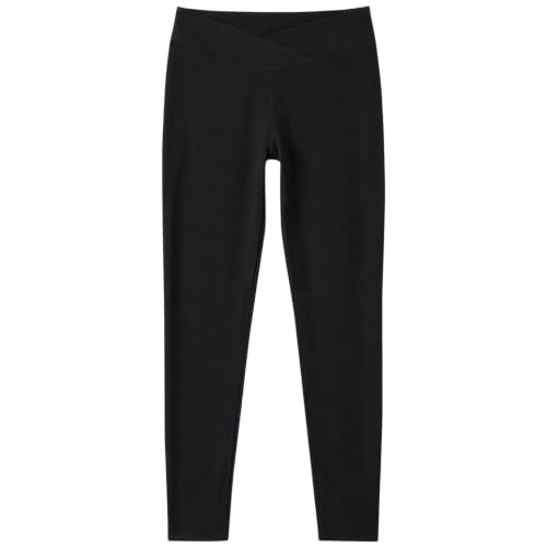 Womens Winter Leggings Crossover Warm Fleece Lined Thermal Leggings Black