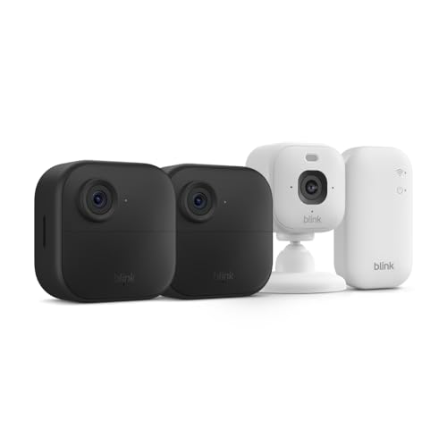 Blink Outdoor 4 and Blink Mini 2K+ — Wireless smart security camera with two-year battery and 2K indoor home and pet camera. Sync Module Core included