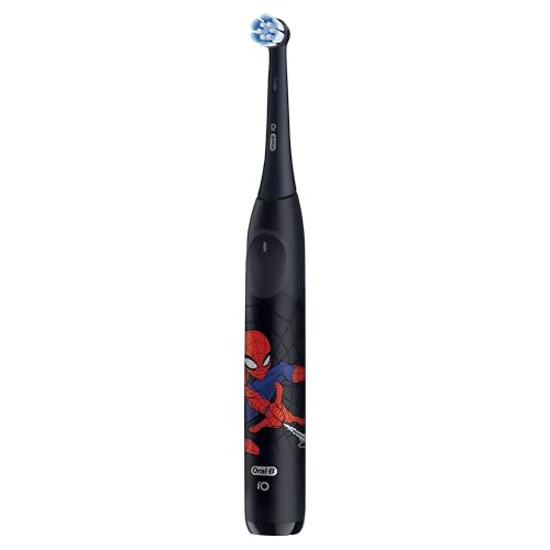Oral-B iO Kids Rechargeable Electric Powered Toothbrush, Spiderman with 1 Gentle Care Brush Head - Automatic Pressure Sensor to Protect Gums - 3 Cleaning Settings - 2 Min Music Timer - 28 Day Battery Life