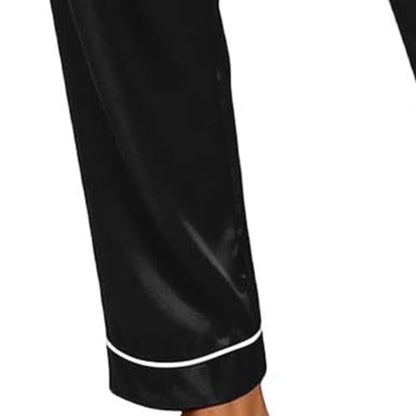 Womens Satin Pajamas Silk Pjs for Women Satin Pajama Sets for Women Short Sleeve Button Down Silk Pjs Sets with Trousers Classic 2 Piece Lounge Sleepwear Black,XXL