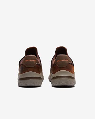 Skechers USA Men's Men's Delson 3.0-Ezra Leather Bungee Lace Slip On Sneaker, Brown, 14