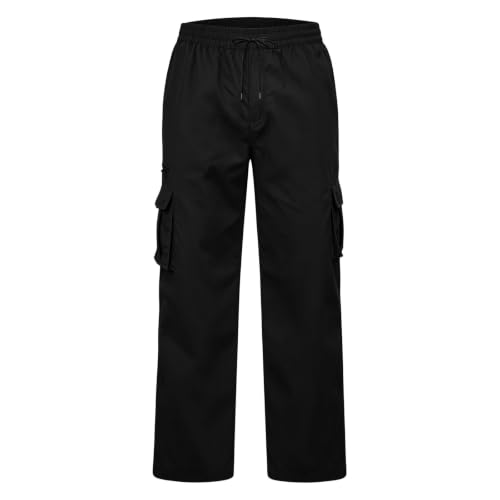 Mens Drawstring Elastic Waist Cargo Pants Straight Leg Casual Pants