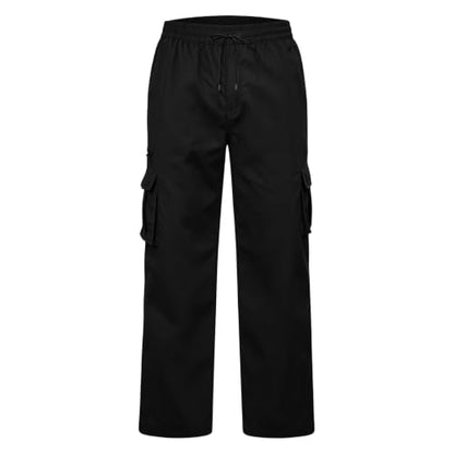 Mens Drawstring Elastic Waist Cargo Pants Straight Leg Casual Pants