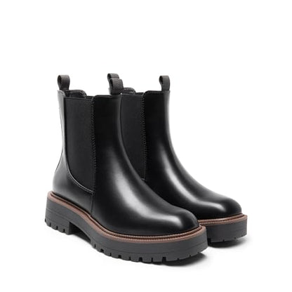DREAM PAIRS Women's Chelsea Ankle Boots Fall Booties,Black-Pu,7.5