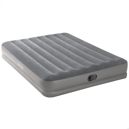 INTEX 64114E Dura-Beam Standard Prestige Air Mattress: Fiber-Tech – Queen Size – Built-in USB Electric Pump – 12in Bed Height – 600lb Weight Capacity