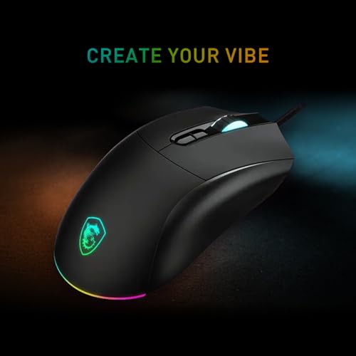 MSI Forge GM320 Gaming Mouse, 12800 DPI, 20M+ Clicks Micro Switch, Optical Sensor, Ergonomic Ambitextrous Hand Design, RGB Light