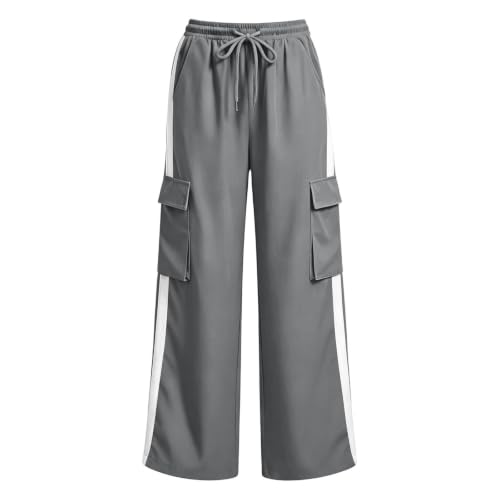 Boys Cargo Pants Elastic Waist Wide Leg Casual Pants with Pockets Gray