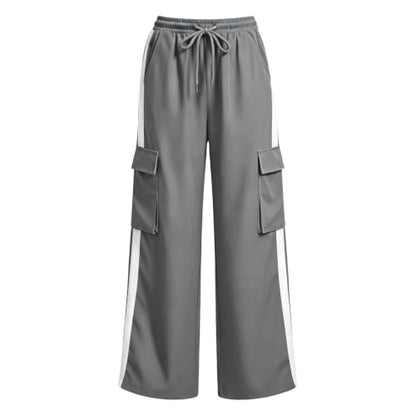 Boys Cargo Pants Elastic Waist Wide Leg Casual Pants with Pockets Gray