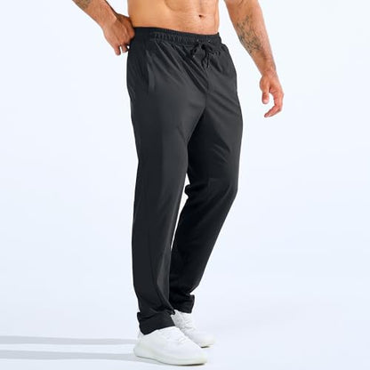 BROKIG Mens Workout Sweatpant Zip Pocket Jogging Track Pant(Black,XL)