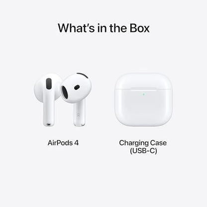 Apple AirPods 4 Wireless Earbuds, Bluetooth Headphones, Personalized Spatial Audio, Sweat- and Water-Resistant, USB-C Charging Case, H2 Chip, Up to 30 Hours of Battery Life