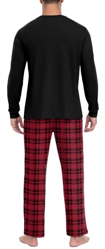 PrinStory Mens Soft Pajama Set Long Sleeve Sleepwear Loungewear S-2XL | Lightweight Pj Sets