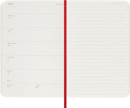 Moleskine Classic 12 Month 2025 Weekly Planner, Soft Cover, Pocket (3.5" x 5.5"), Scarlet Red, 144 pages
