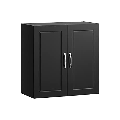 SoBuy Bathroom Wall Cabinet with Adjustable Shelf, 60x30x60 cm | Ultra-Slim Medicine Cabinet with Double Doors and Adjustable Shelf for Bathroom, Kitchen or Laundry, Black, FRG231-SCH