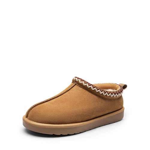 DREAM PAIRS Women's Slippers Genuine Suede,Chestnut,7