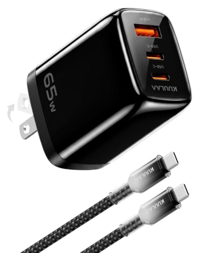 KUULAA 65W GaN USB-C Charger, 3-Port Compact Fast Charging Wall Adapter PPS Power Block for iPhone 17 16 15 14 13 12 and Samsung Galaxy S25 S24 S23