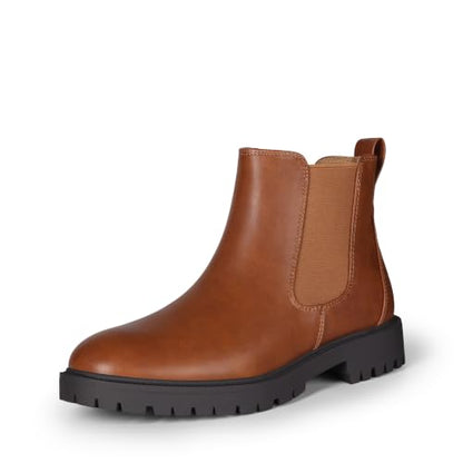 DREAM PAIRS Women's Chelsea Ankle Boots,Brownish/Yellow/Pu,7 | Fall Booties,Round Toe,Slip-On,Comfortable,for Fall Winter Outdoor Walking,Office Work,Casual and Daily
