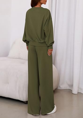 PRETTYGARDEN Womens Loose Fit Casual 2 Piece Lounge Set(Army Green,S)