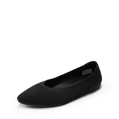 DREAM PAIRS Women's Pointed Toe Knit Ballet Ballerina Flats,Black,9
