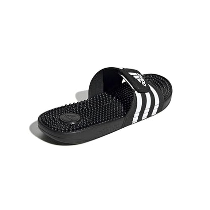 adidas Unisex-Adult Adissage, Core Black/White/Core Black, 8/9 | Massage Slides, Cloudfoam Footbed, EVA Massage Nubs, Adjustable Hook-and-Loop Closure, For Post-Workout Recovery