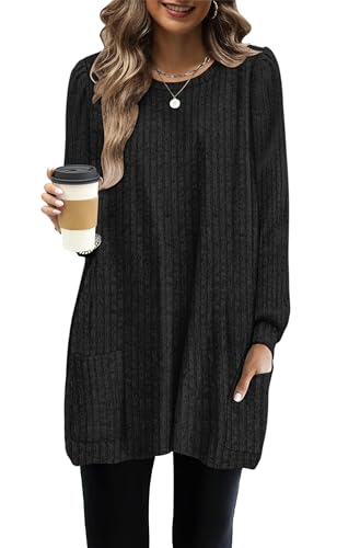 WNEEDU Long Sleeve Shirts for Women Tunic Tops Sweaters Dress with Pockets