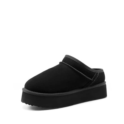 DREAM PAIRS Women's Platform Slippers Genuine Suede,Black,7
