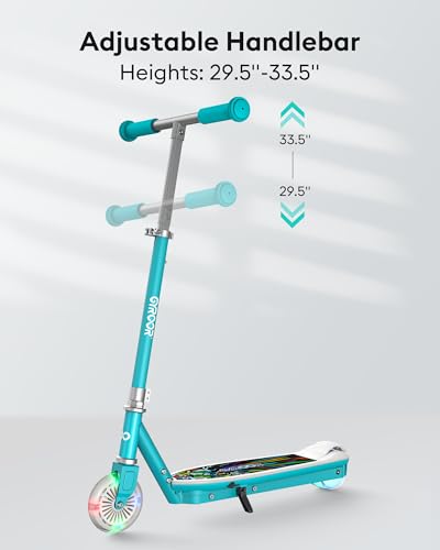 Gyroor Electric Scooter for Kids Ages 6-12, E Scooter with 8km/h Safe Speed, 110LBS Load, Adjustable Handlebar & LED Lights, Gravity Sensing, Ideal for Boys Girls Gift Cyan