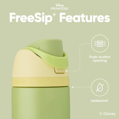 Owala Disney Princess FreeSip Insulated Stainless Steel Water Bottle with Straw for Sports and Travel, BPA-Free Sports Water Bottle, 24 oz, Tiana