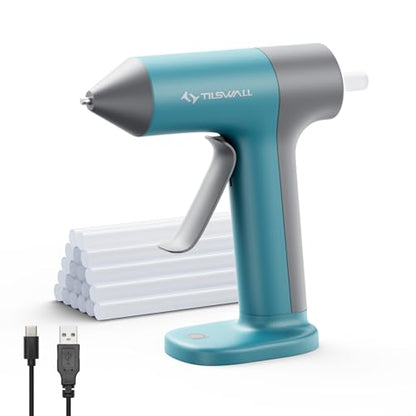 Tilswall Cordless Hot Glue Applicator Kit with Hot Glue Sticks, 30s Fast Preheat, USB-C Rechargeable Glue Applicator Cordless Design, Mini Hot Glue Applicator for DIY Crafts, Home Repairs (Blue)