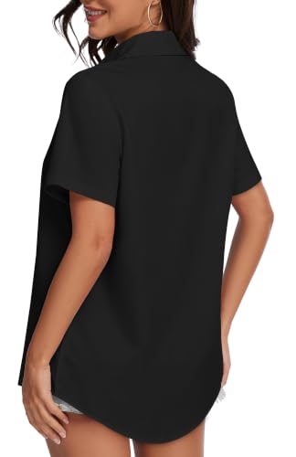 CHICALLURE Womens Hawaiian Shirts Short Sleeve Summer Tops,A Black,L
