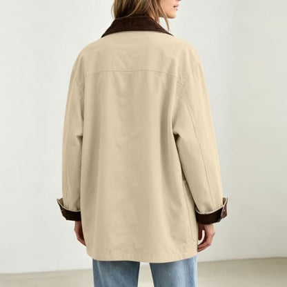 Womens Jackets Trendy 2026 Fall Jackets for Women Corduroy Collar Rollable Contrast Cuffs Travel Coat Button Front Winter Workwear With Pocket Khaki Large