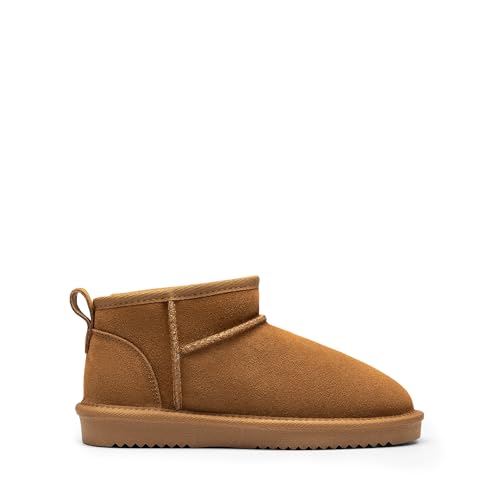DREAM PAIRS Women's Mini Winter Snow Boots Genuine Suede,Chestnut,8