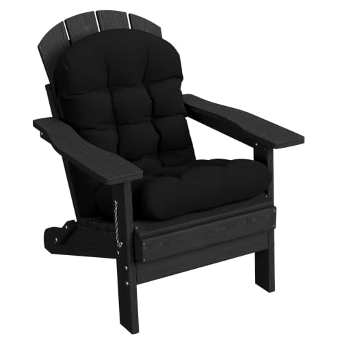 Adirondack Chair Cushion, 48x20x4 High Elasticity Waterproof Muskoka Chair Cushions Tufted Thick Indoor/Outdoor Rocking Chair Cushion with Ties for Porch Yard Chairs (Set of 1, Black)