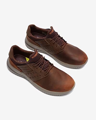 Skechers USA Men's Men's Delson 3.0-Ezra Leather Bungee Lace Slip On Sneaker, Brown, 14
