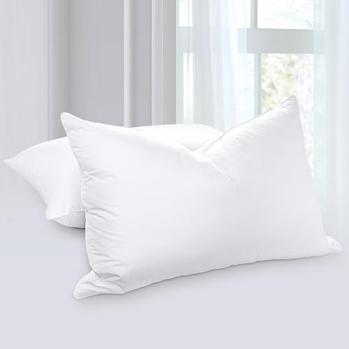 zibroges Goose Feather Pillow Queen Size Pack of 2, Medium Bed Pillows