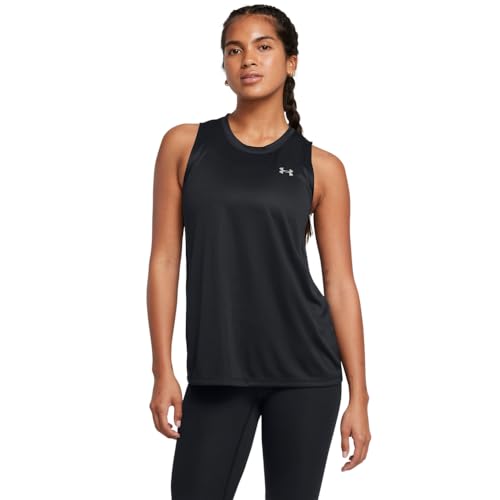 Under Armour Women's Velocity Solid Tank Top, (001) Black / / Metallic Silver, Medium