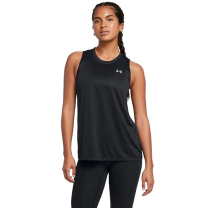 Under Armour Women's Velocity Solid Tank Top, (001) Black / / Metallic Silver, Medium