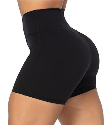 Sunzel Sunzfly Crossover Biker Shorts for Women, V Criss Cross High Waist Yoga Workout Gym Shorts with Tummy Control 4" Black Small