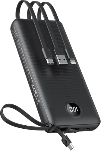 VEEKTOMX Portable Charger Built-in Cables 20000mAh Power Bank for iPhone USB C Fast Charging Battery Bank Travel Essential Battery Pack Power Bank for iPhone, Samsung, iPad, Andriod, etc