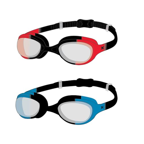Hurley Youth Solari Red & Blue Swim Goggles 2 pack Trap Blist