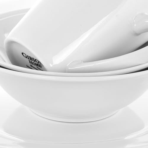 Gibson Home Noble Court 16 Piece Dinnerware Set, White, Rim Shape