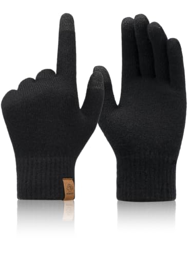 TRANXPHIT Merino Wool Winter Gloves for Women Men, Touchscreen, S, Black