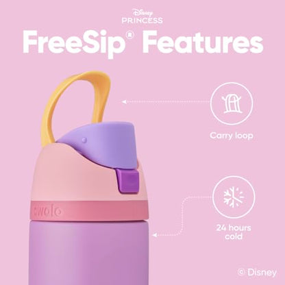 Owala Disney Princess FreeSip Insulated Stainless Steel Water Bottle with Straw for Sports and Travel, BPA-Free Sports Water Bottle, 24 oz, Rapunzel