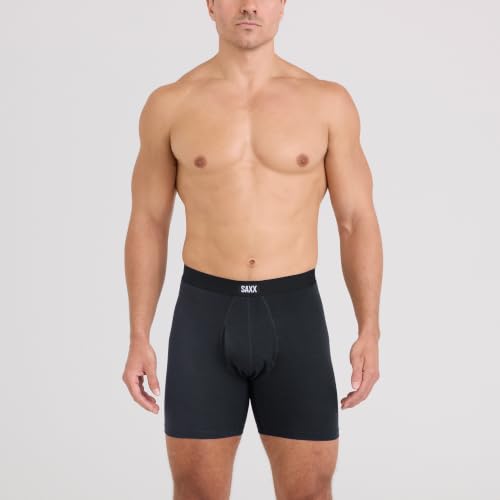 SAXX Underwear Co. Men's Core Cotton Boxer Brief Fly 3-Pack, Black/Shade/Dark Denim, Medium