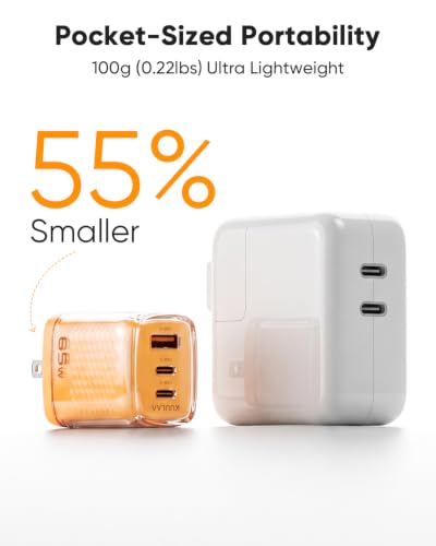 65W GaN USB-C Charger, 3-Port Fast Charging Block with 3.3ft 60W Cable | Advanced Protection, Foldable Travel Charger, GaN Tech, 3-Port, Adapter for MacBook Pro Air Neo Laptop iPhone 17 Samsung etc