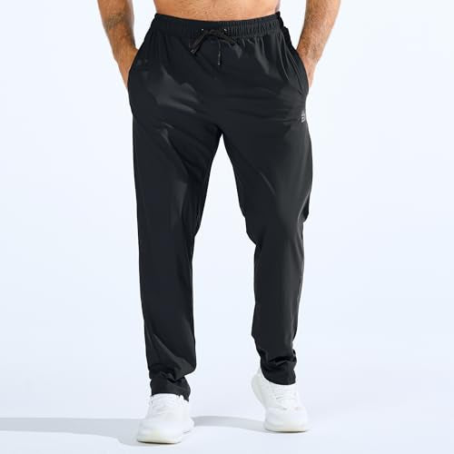 BROKIG Mens Workout Sweatpant Zip Pocket Jogging Track Pant(Black,XL)